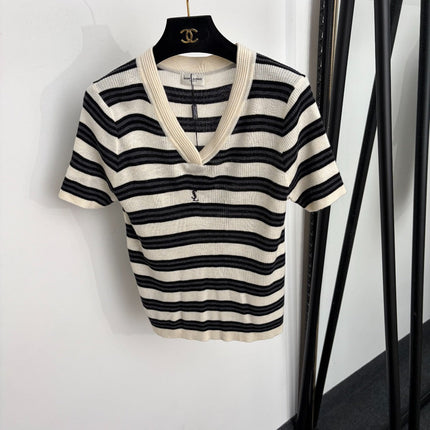 YSL 26S SHORT-SLEEVE V-NECK KNIT TOP 500