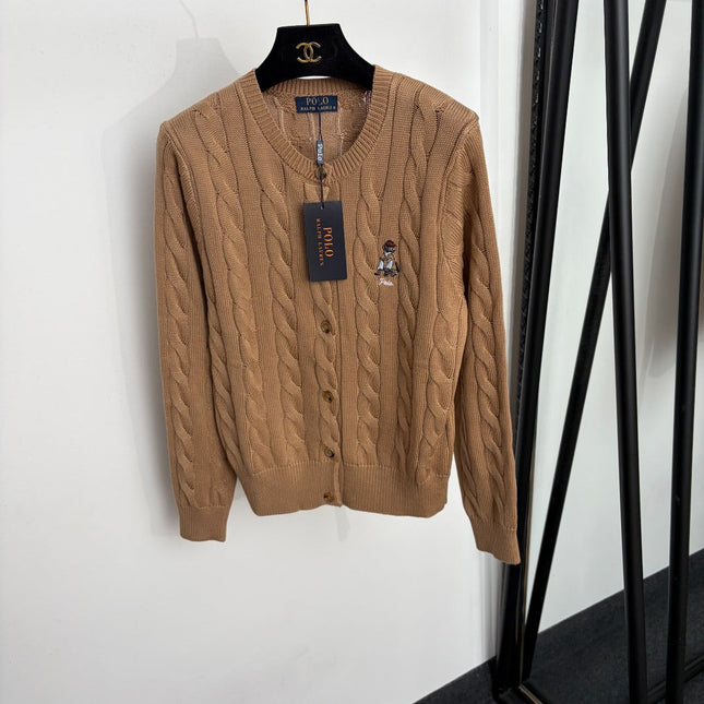 RALPH LAUREN 26S BEAR-EMBROIDERED CABLE-KNIT CARDIGAN 676