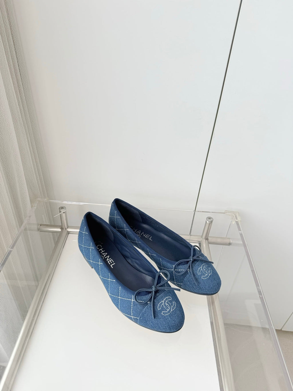 CHANEL 26S BALLET FLATS IN BLUE DENIM WITH BOW
