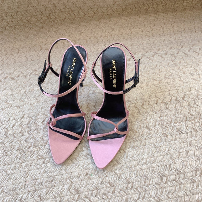 STRAPPY HIGH HEEL SANDALS IN PINK SILK