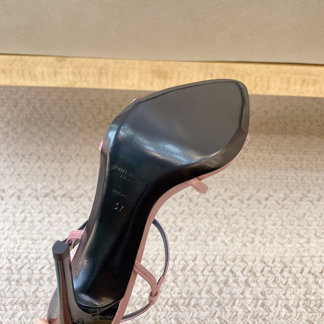 STRAPPY HIGH HEEL SANDALS IN PINK SILK
