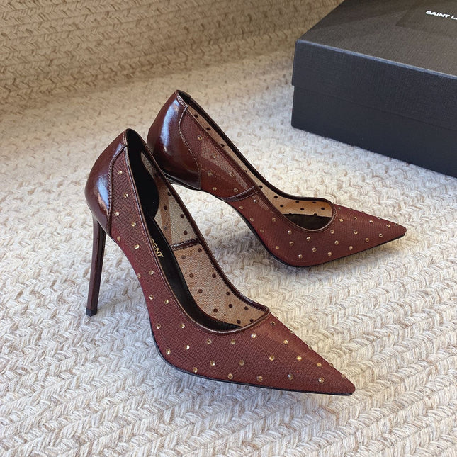NORMA PUMPS IN CHESTNUT MESH ATTACHED CRYSTALS