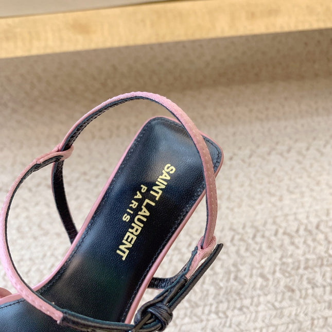STRAPPY MID HEEL SANDALS IN PINK SILK