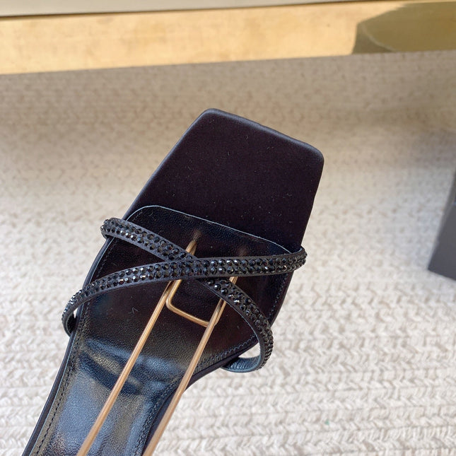 LIZA SANDALS IN BLACK SILK WITH CRYSTALS