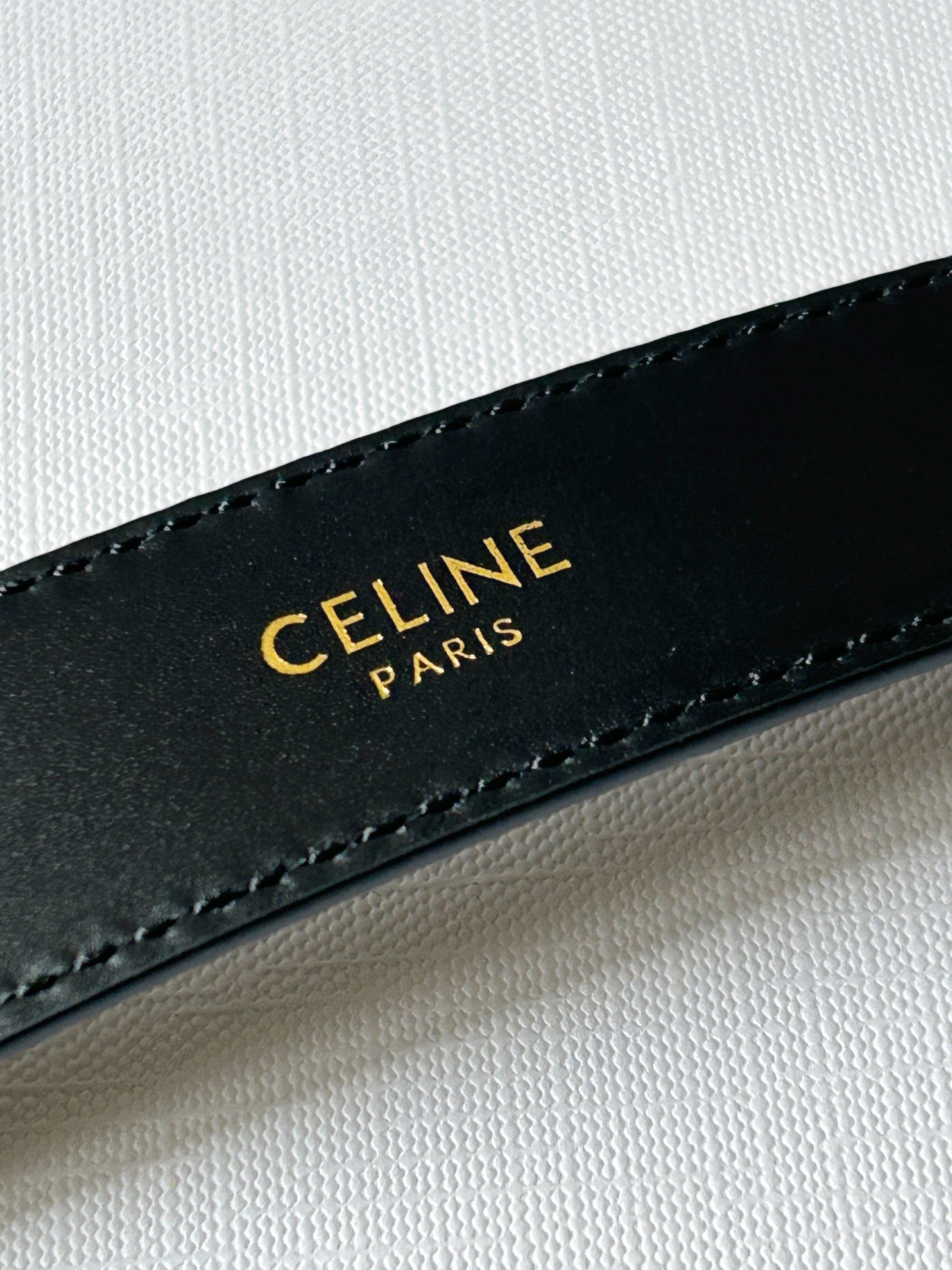 TRIOMPHE BELT 24MM IN BLACK CALFSKIN WITH LEATHER BUCKLE GOLD HARDWARE