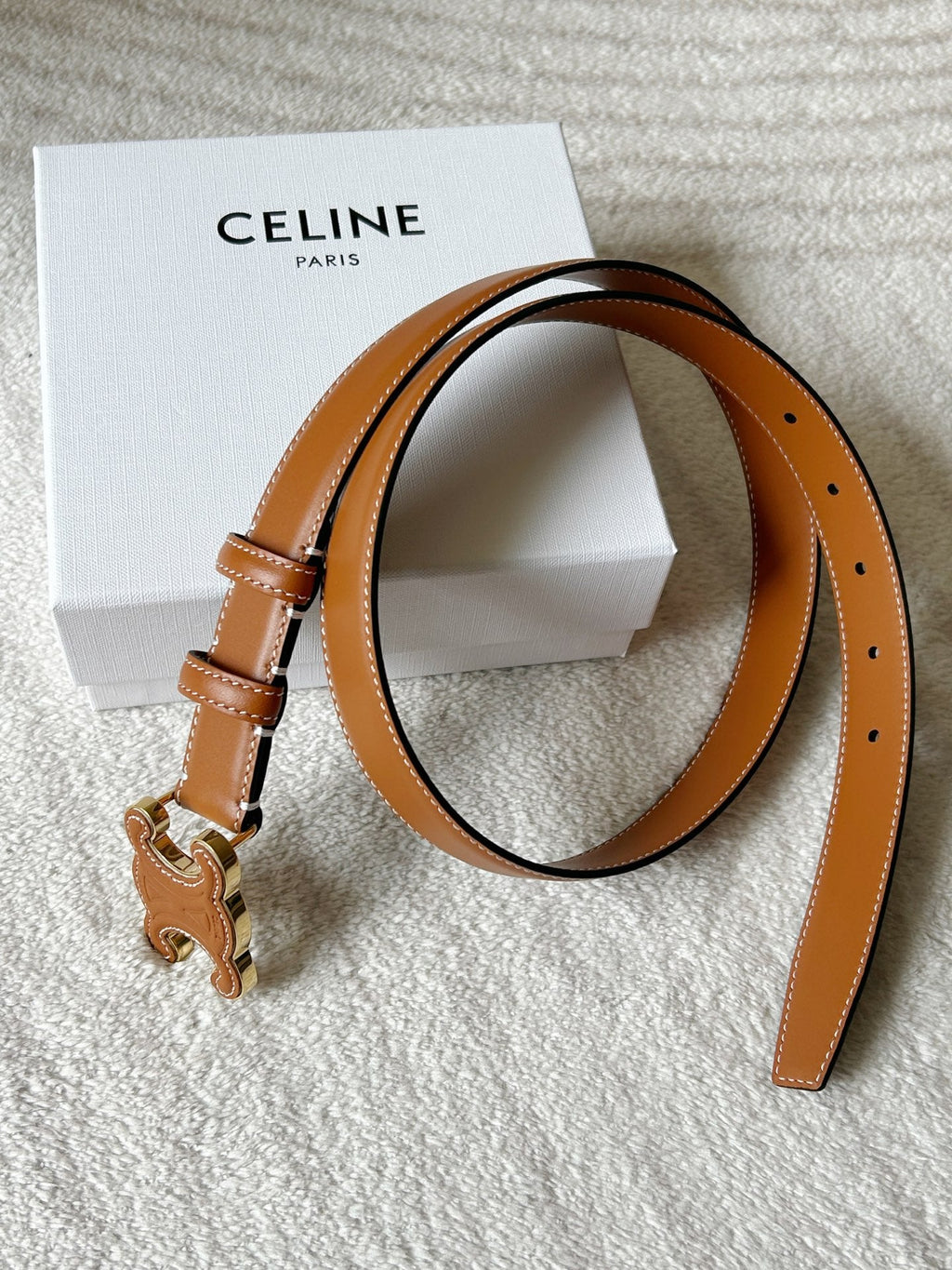TRIOMPHE BELT 24MM IN BROWN CALFSKIN WITH LEATHER BUCKLE