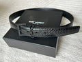 YSL 25S BELT 30 MM IN BLACK CROCODILE-EMBOSSED LEATHER 543667