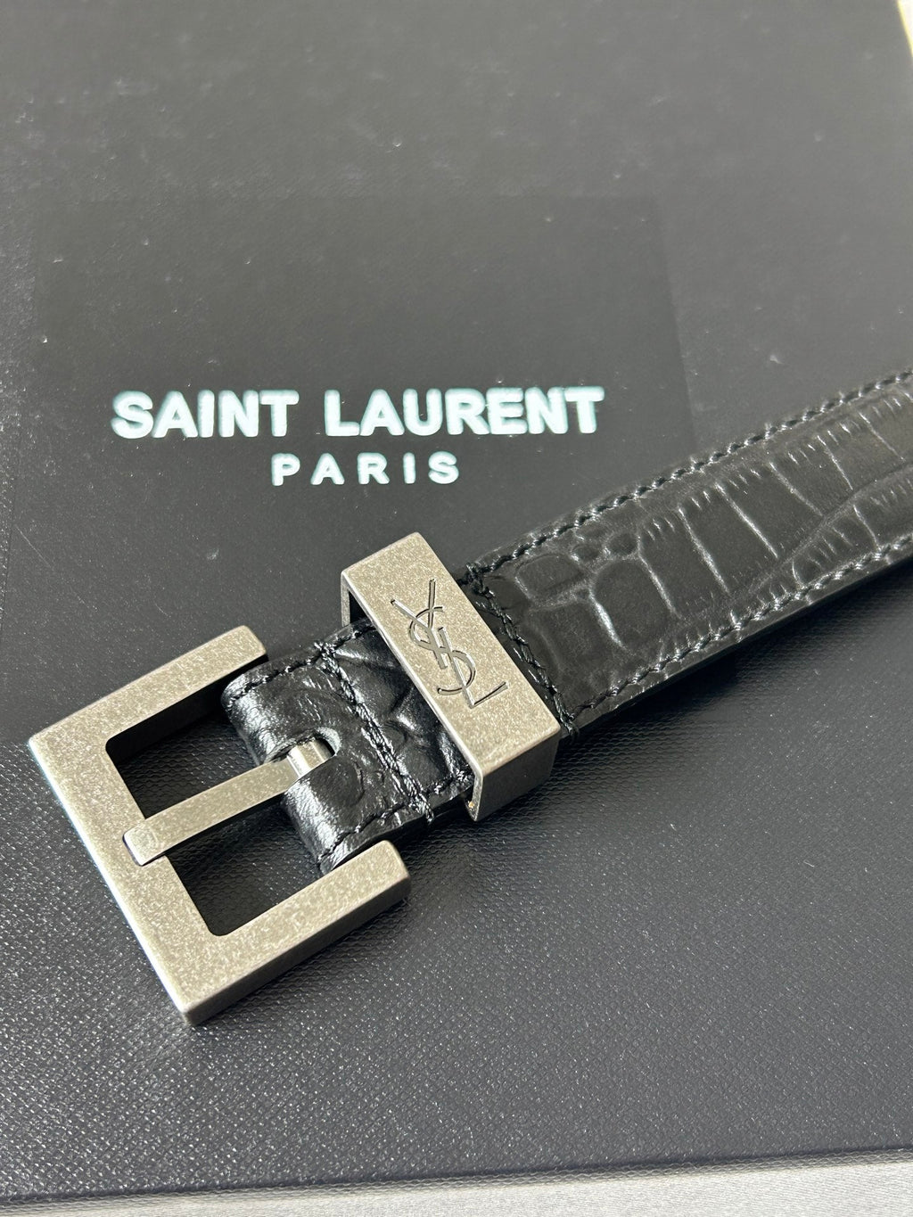 YSL 25S BELT 20 MM IN BLACK EMBOSSED CALFSKIN 543673