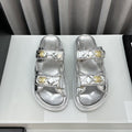 dad sandals silver metalic lambskin mules