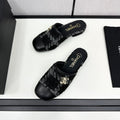 CC FLAT MULE IN BLACK WOOL TWEED AND CALFSKIN GOLD HARDWARE