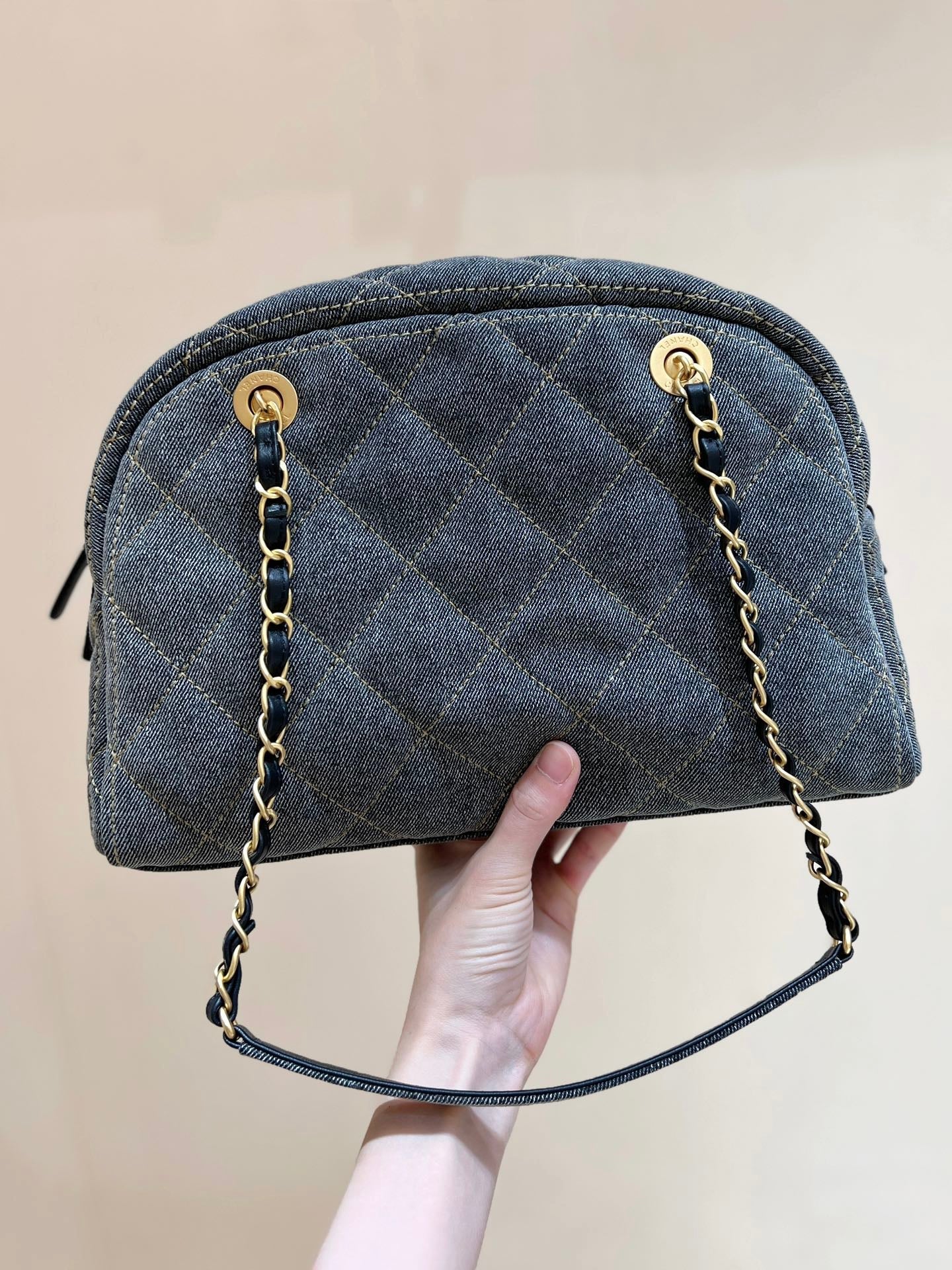 BOWLING BAG 33 IN SANTAS GRAY DENIM GOLD HARDWARE