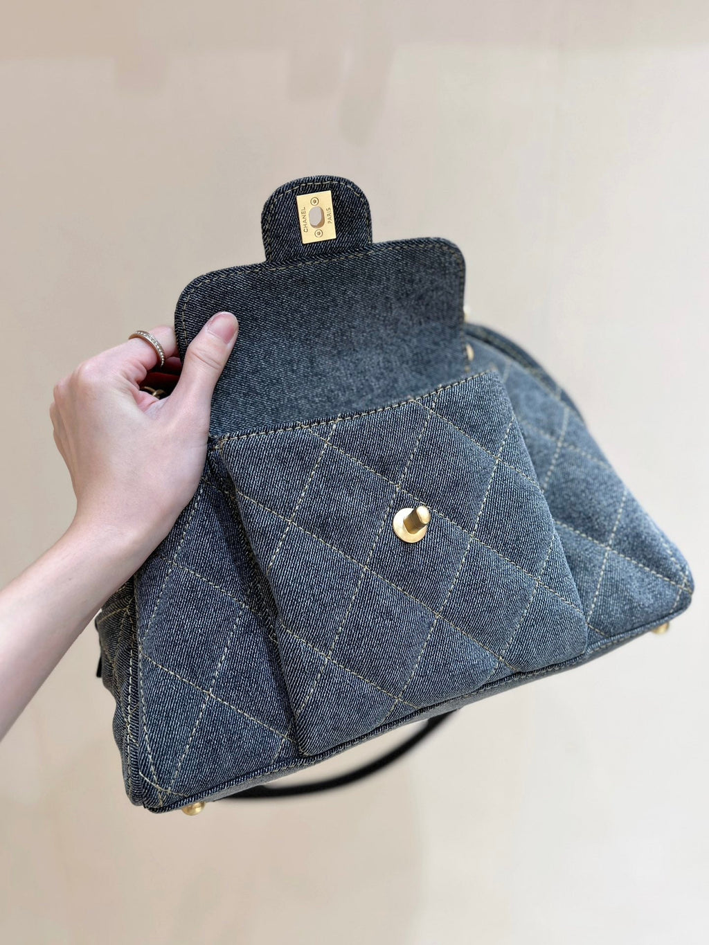 BOWLING BAG 33 IN SANTAS GRAY DENIM GOLD HARDWARE