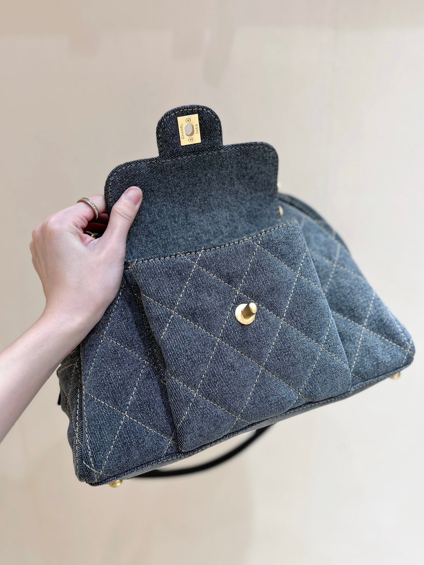 BOWLING BAG 33 IN SANTAS GRAY DENIM GOLD HARDWARE