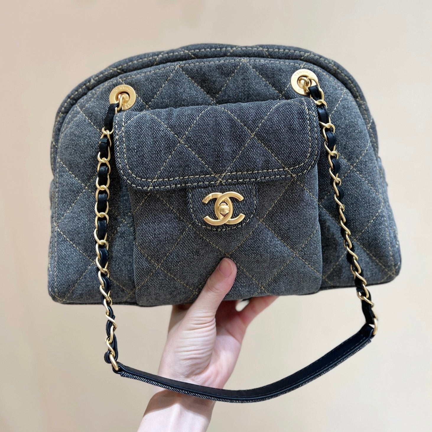 BOWLING BAG 33 IN SANTAS GRAY DENIM GOLD HARDWARE