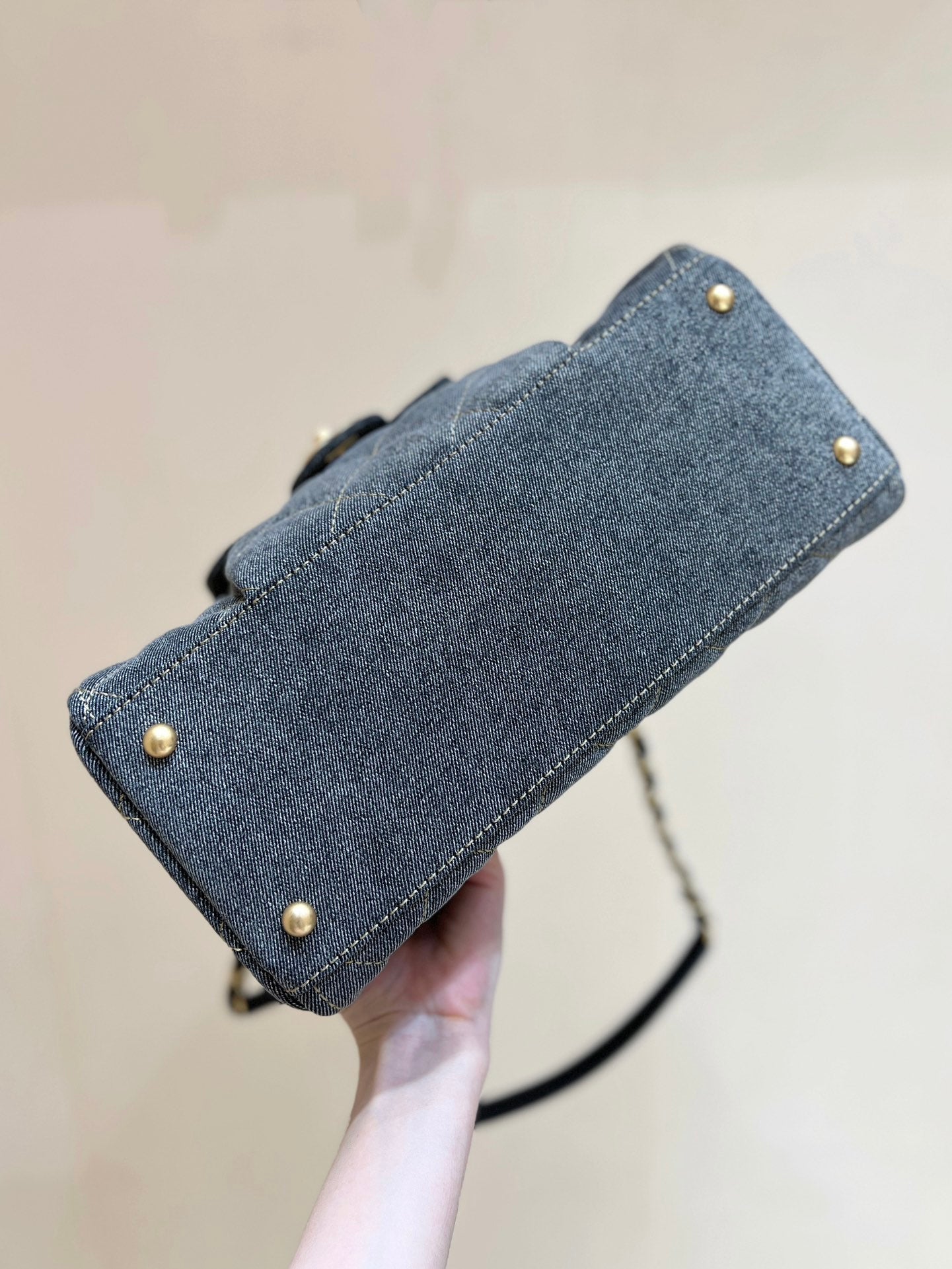 BOWLING BAG 33 IN SANTAS GRAY DENIM GOLD HARDWARE