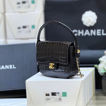 CHANEL 26S MINI BOX BAG 15 IN BLACK CALFSKIN CROCODILE EMBOSSED
