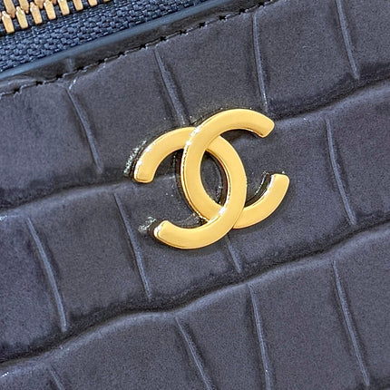 CHANEL 26S MINI BOX BAG 14 IN BLACK CALFSKIN CROCODILE EMBOSSED