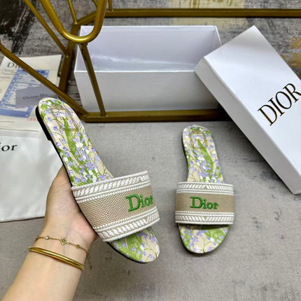 DIOR 26S DWAY SLIDE FLOWER EDITION IN GREEN FABRIC