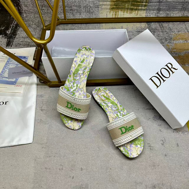 DIOR 26S DWAY SLIDE FLOWER EDITION IN GREEN FABRIC