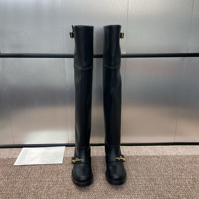 DIOR 25S D-QUEST PUNK TALL BOOTS 25MM IN BLACK CALFSKIN