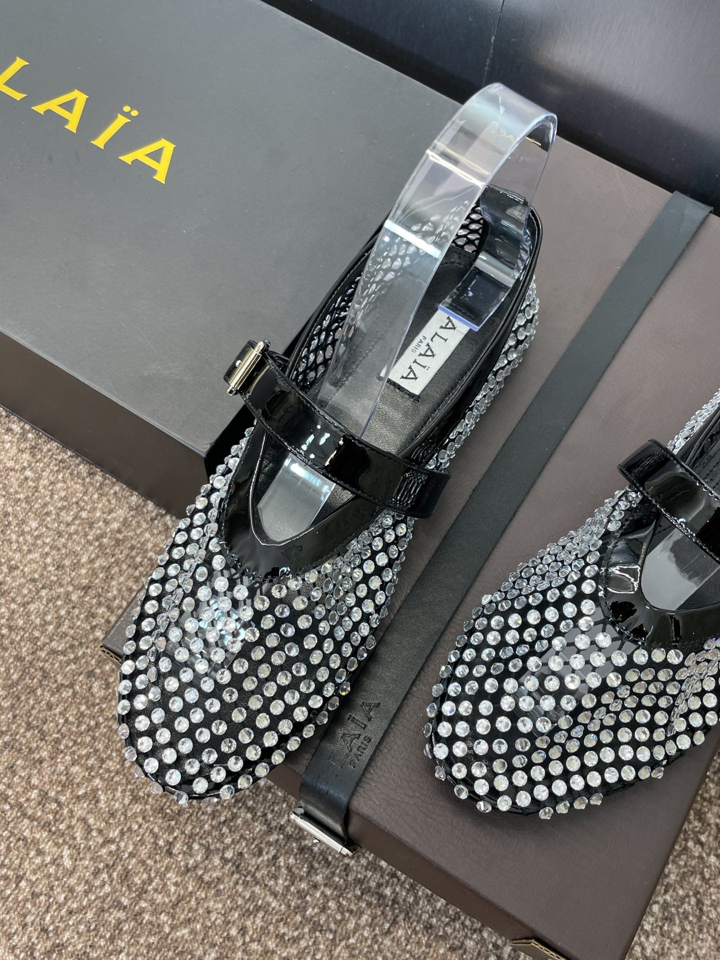 ALAIA MARY JANE FLAT 25S IN BLACK LAMBSKIN EMBELLISHED WITH CRYSTALS