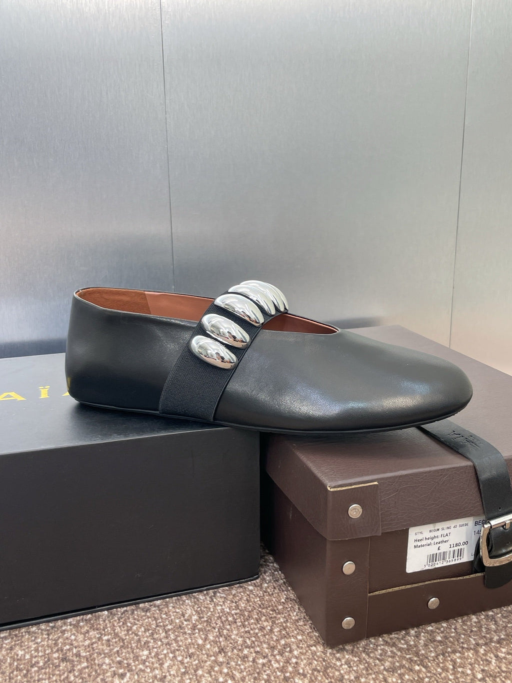 ALAIA MARY JANE FLATS 25S IN BLACK CALFSKIN WITH SILVER HARDWARE