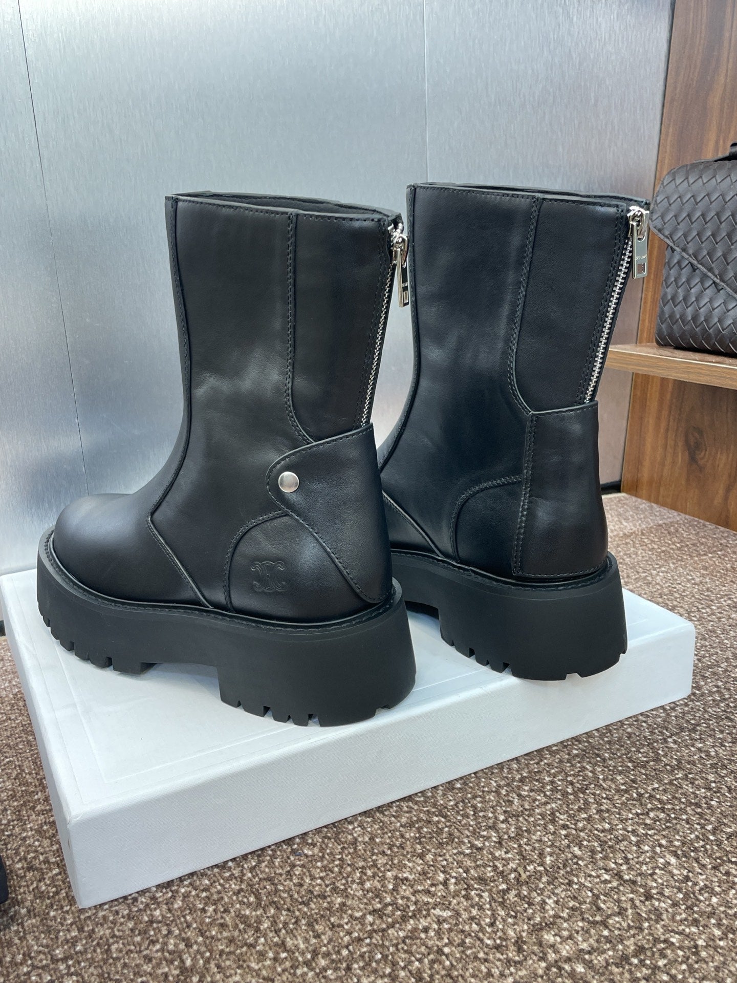 CELINE 26S ANKLE BOOTS 45 MM IN BLACK CALFSKIN