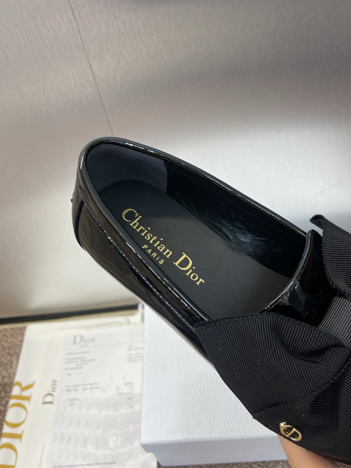 DIOR 25S LOAFER IN BLACK PATENT CALFSKIN AND GROSGRAIN