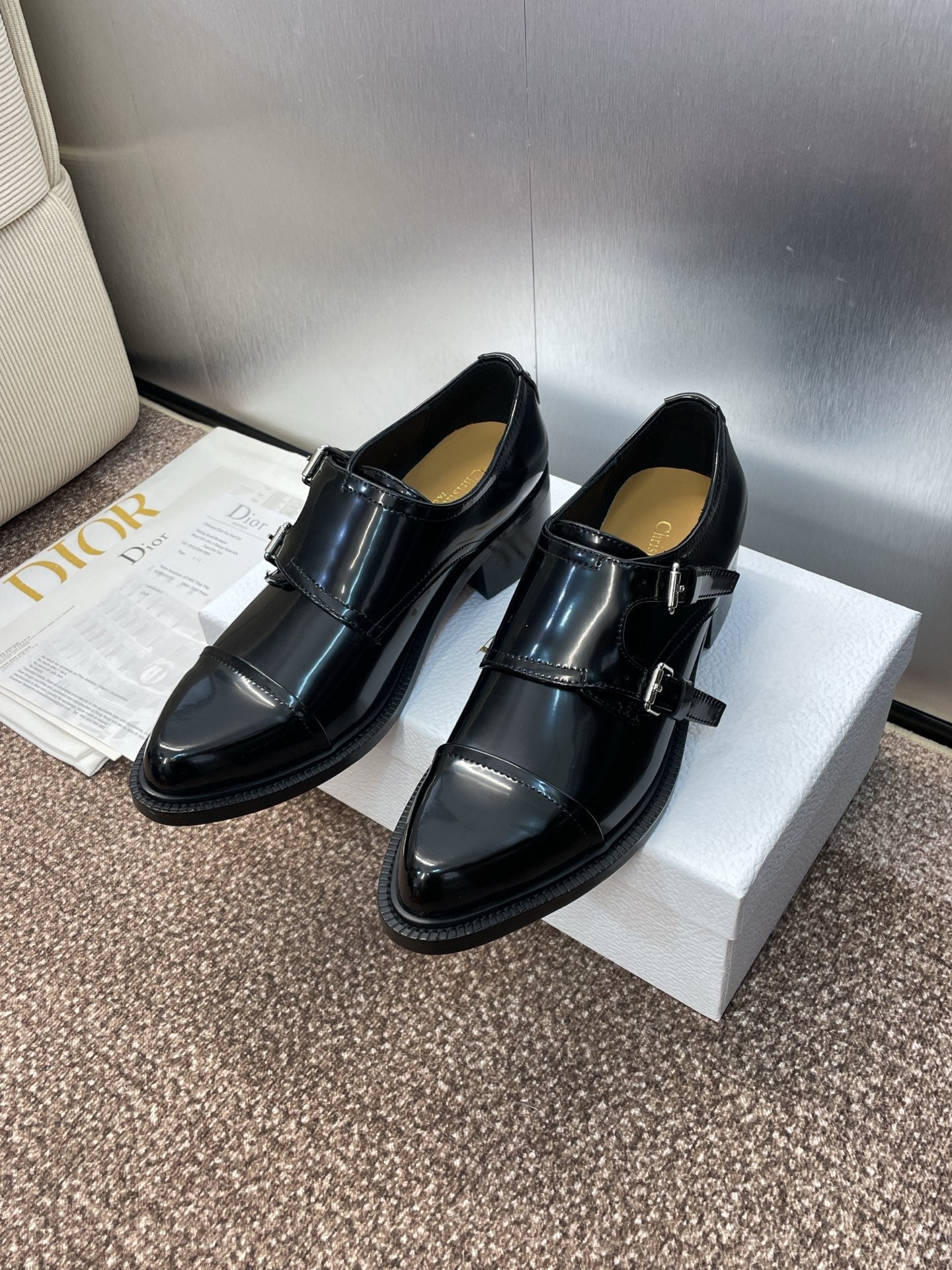 DIOR 25S D-IVIERA SERIES LOW-CUT DEEP VAMP LOAFERS 35MM IN BLACK GLOSSY CALFSKIN