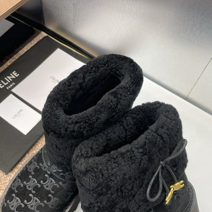 CELINE 26S ANKLE BOOTS 45 MM IN BLACK SUEDE AND WOOL