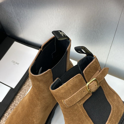 CELINE 26S ANKLE BOOTS 45 MM IN BROWN SUEDE