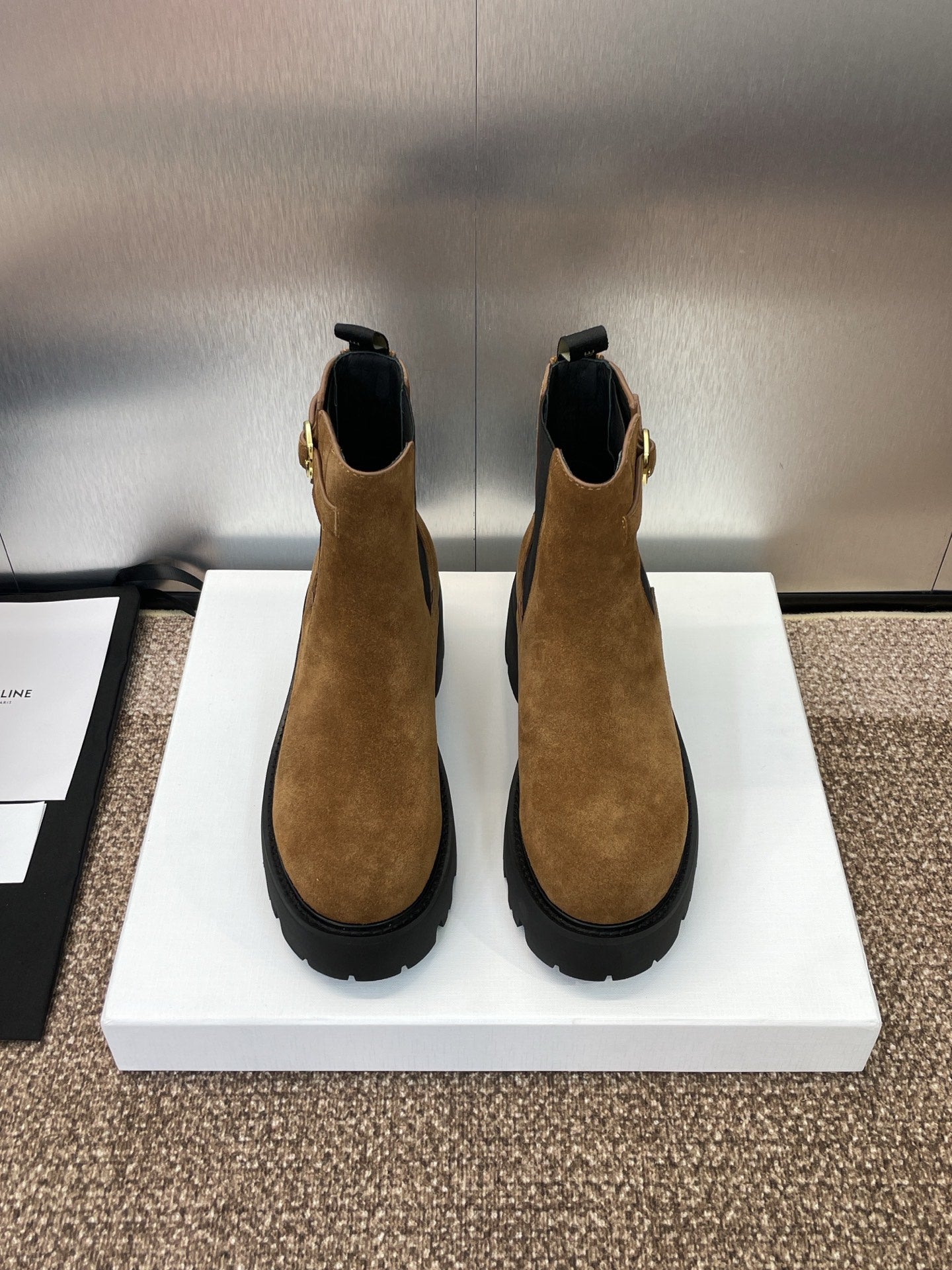 CELINE 26S ANKLE BOOTS 45 MM IN BROWN SUEDE