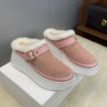 CHLOÉ 26S FUR-LINED WEDGE MULES IN LIGHT PINK SUEDE