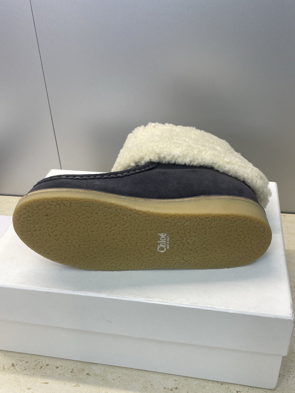 CHLOÉ 26S SHEARLING BOOTS IN CHARCOAL GREY SUEDE