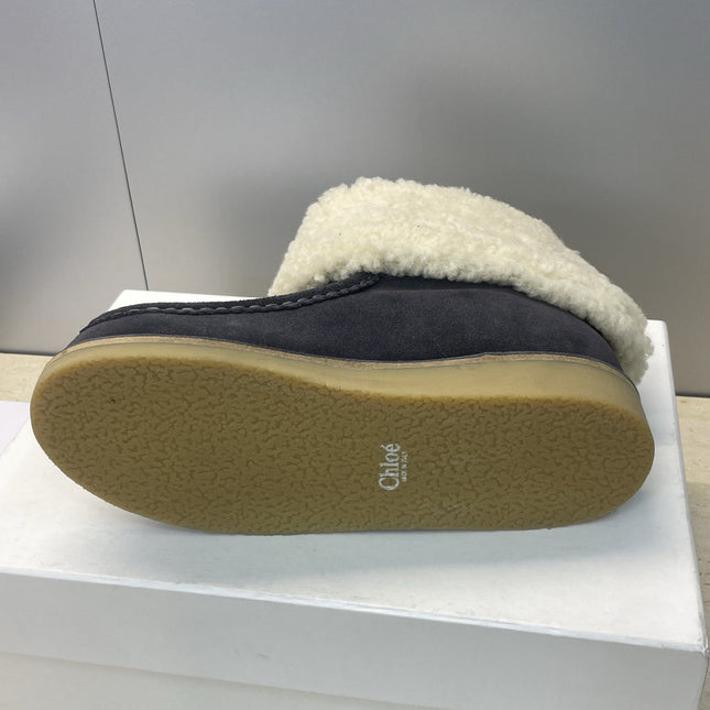 CHLOÉ 26S SHEARLING BOOTS IN CHARCOAL GREY SUEDE