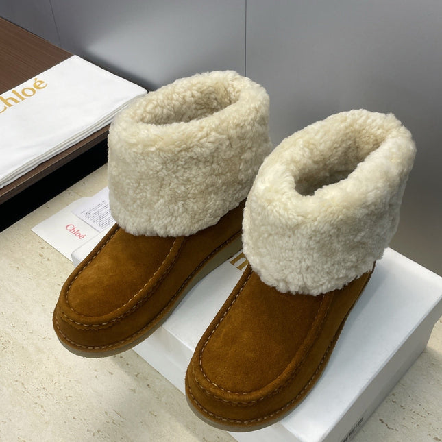 CHLOÉ 26S SHEARLING BOOTS IN BROWN SUEDE