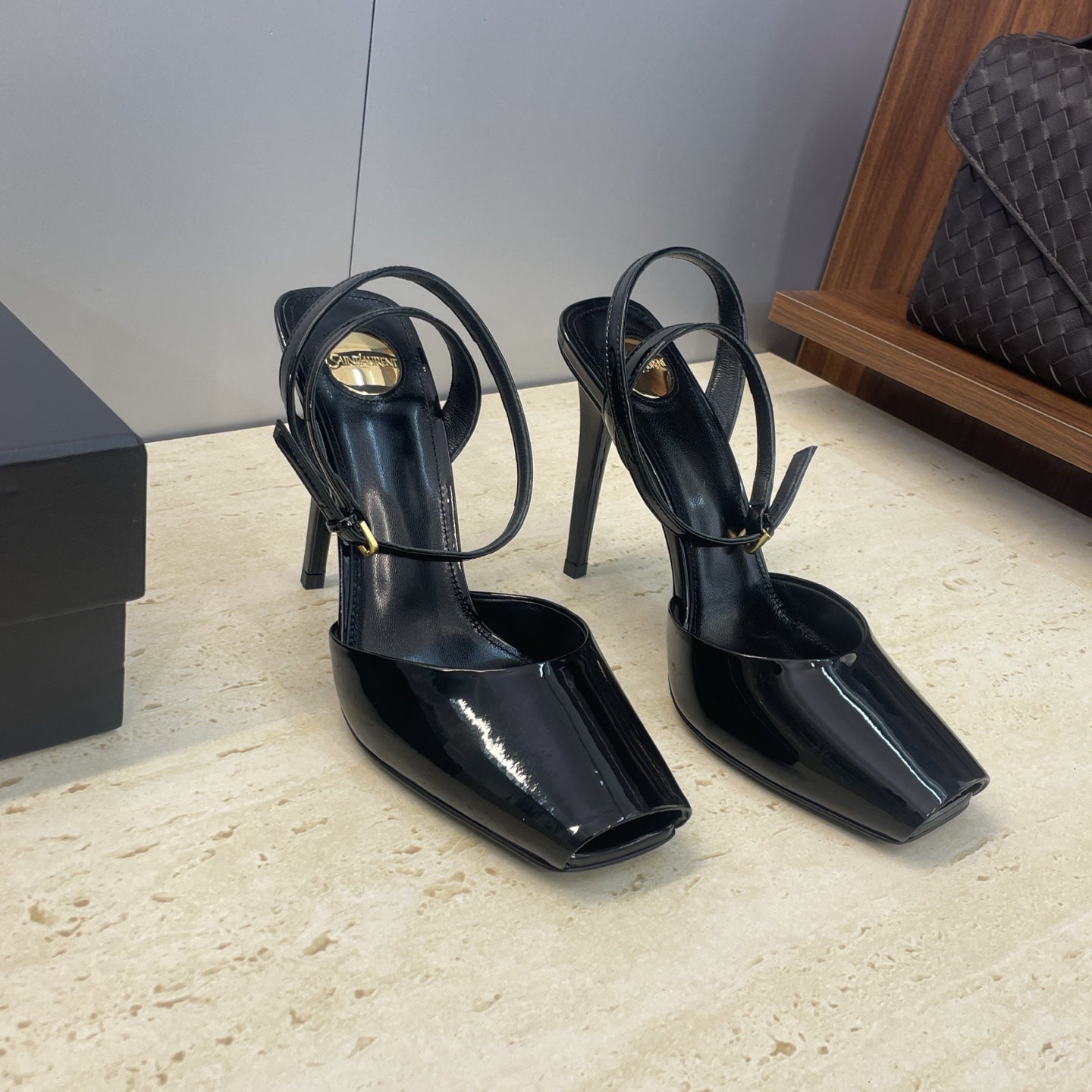 YSL 26S HEELED SANDALS 95 MM IN BLACK CALFSKIN