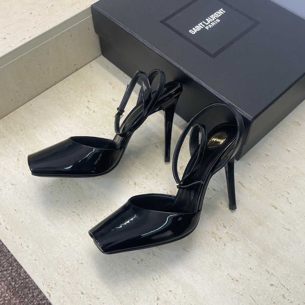 YSL 26S HEELED SANDALS 95 MM IN BLACK CALFSKIN