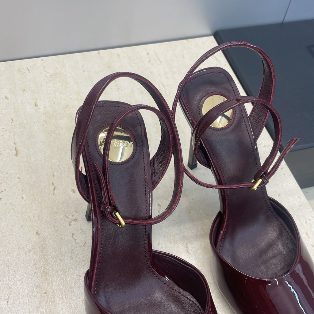 YSL 26S HEELED SANDALS 95 MM IN DARK RED CALFSKIN