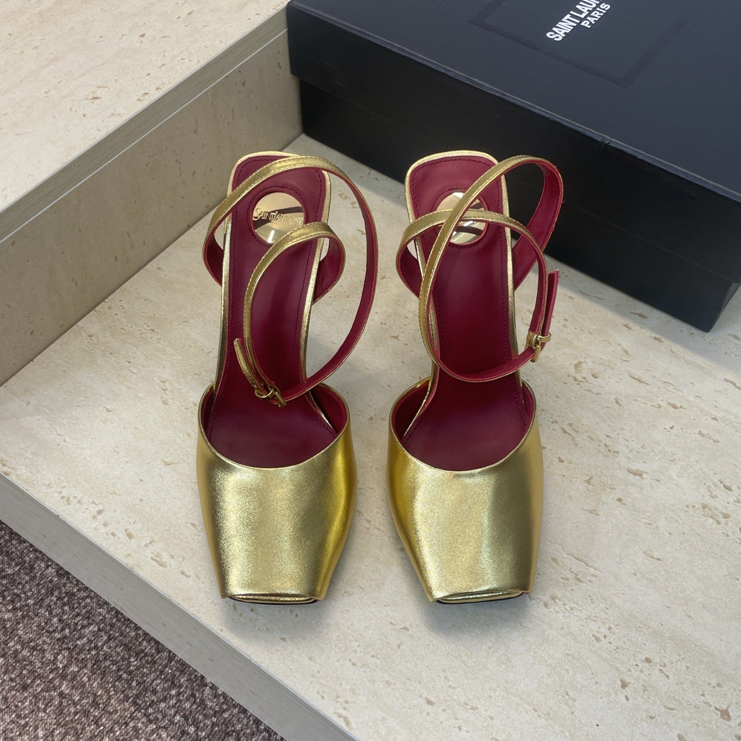 YSL 26S HEELED SANDALS 95 MM IN GOLD CALFSKIN