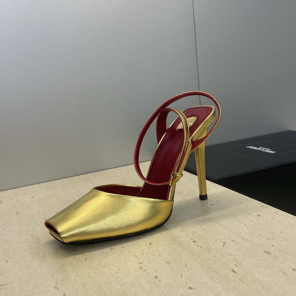 YSL 26S HEELED SANDALS 95 MM IN GOLD CALFSKIN