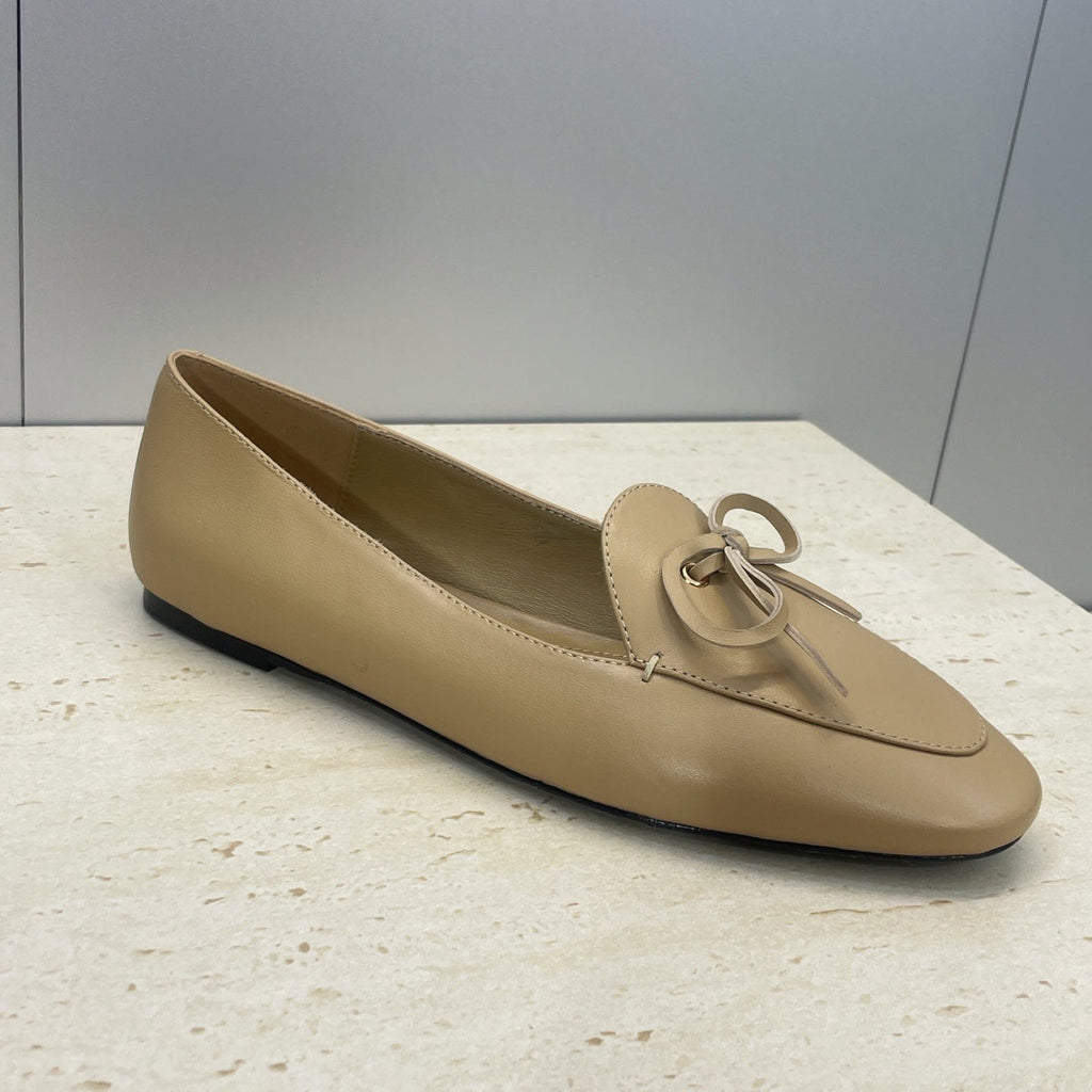 CELINE 26S BALLET FLATS IN DARK BEIGE LAMBSKIN WITH BOW