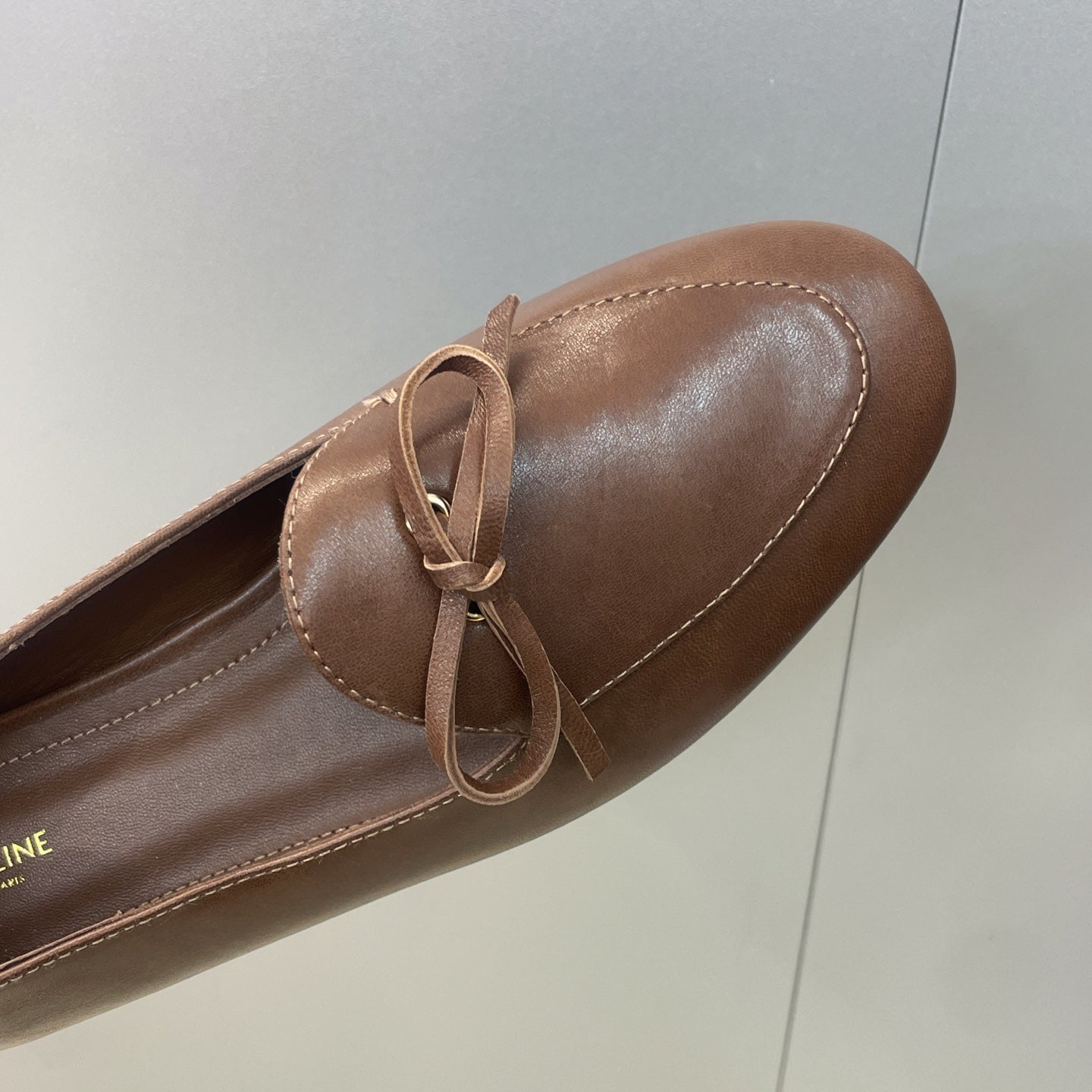 CELINE 26S BALLET FLATS IN DARK BROWN LAMBSKIN WITH BOW