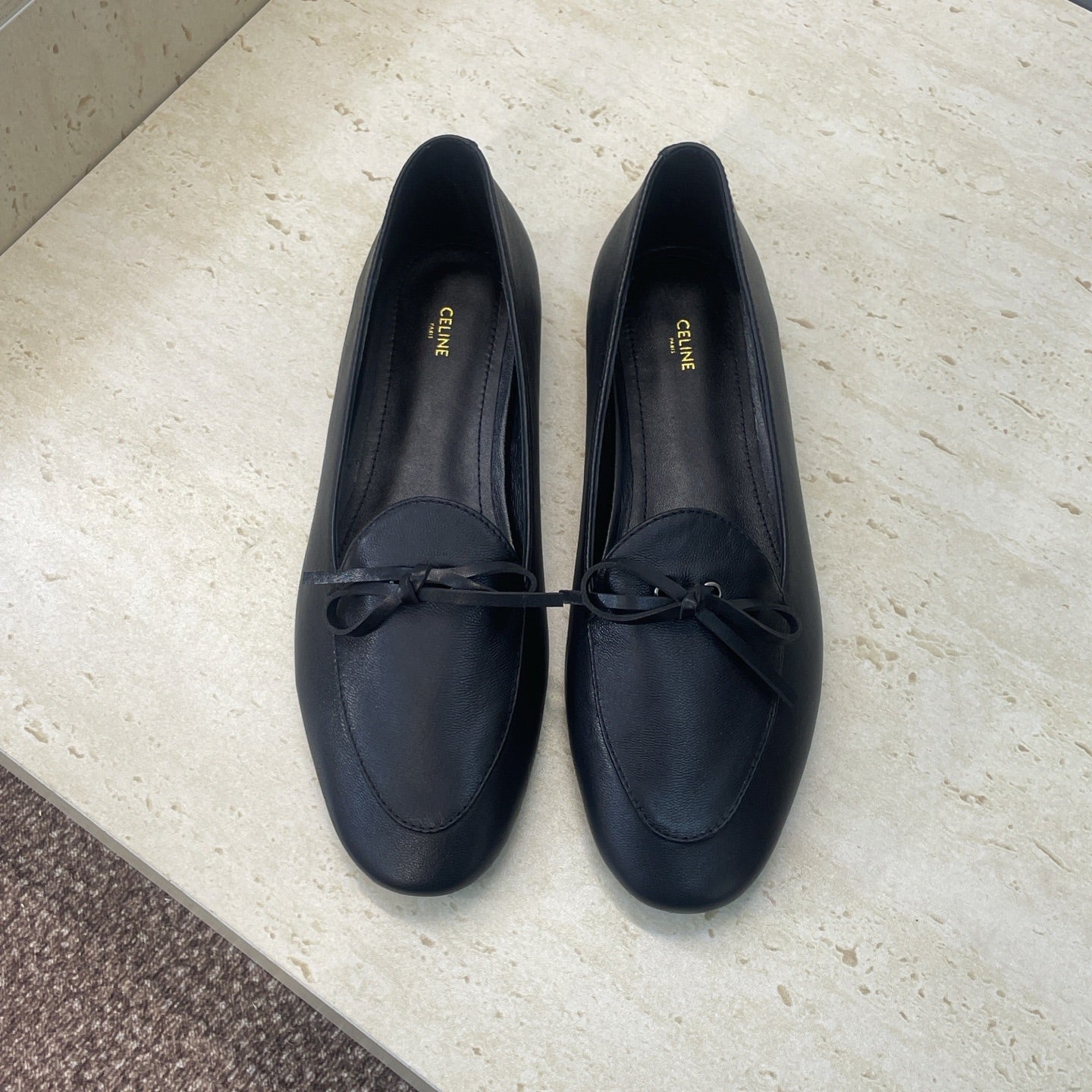 CELINE 26S BALLET FLATS IN BLACK LAMBSKIN WITH BOW