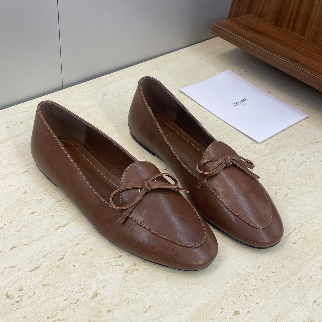 CELINE 26S BALLET FLATS IN DARK BROWN LAMBSKIN WITH BOW