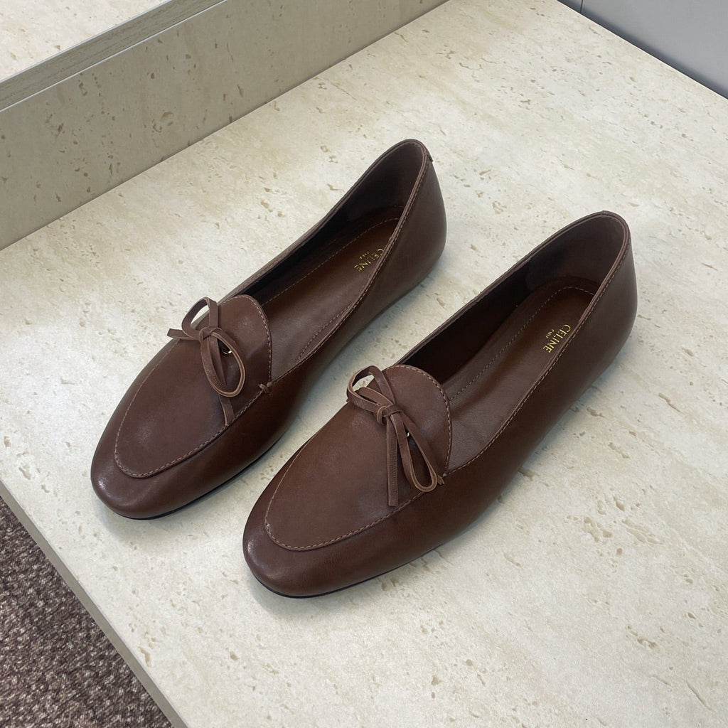 CELINE 26S BALLET FLATS IN DARK BROWN LAMBSKIN WITH BOW