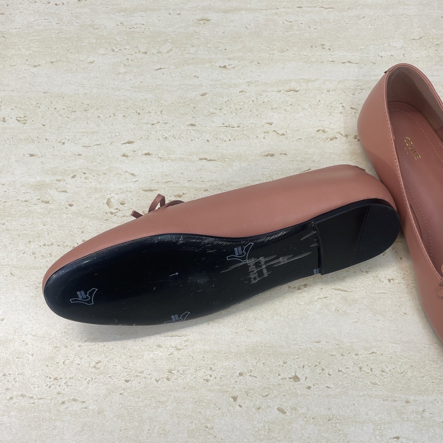 CELINE 26S BALLET FLATS IN DUSTY PINK LAMBSKIN WITH BOW