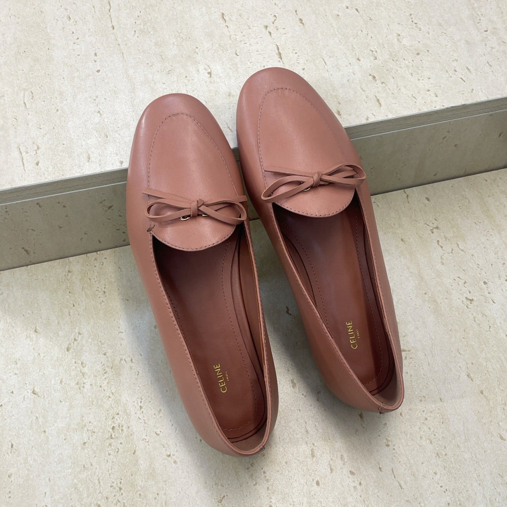 CELINE 26S BALLET FLATS IN DUSTY PINK LAMBSKIN WITH BOW