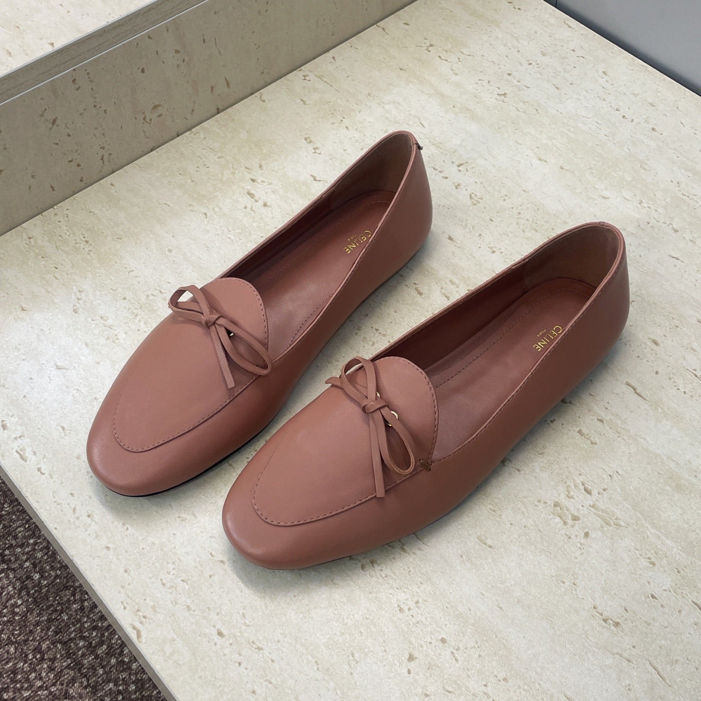 CELINE 26S BALLET FLATS IN DUSTY PINK LAMBSKIN WITH BOW