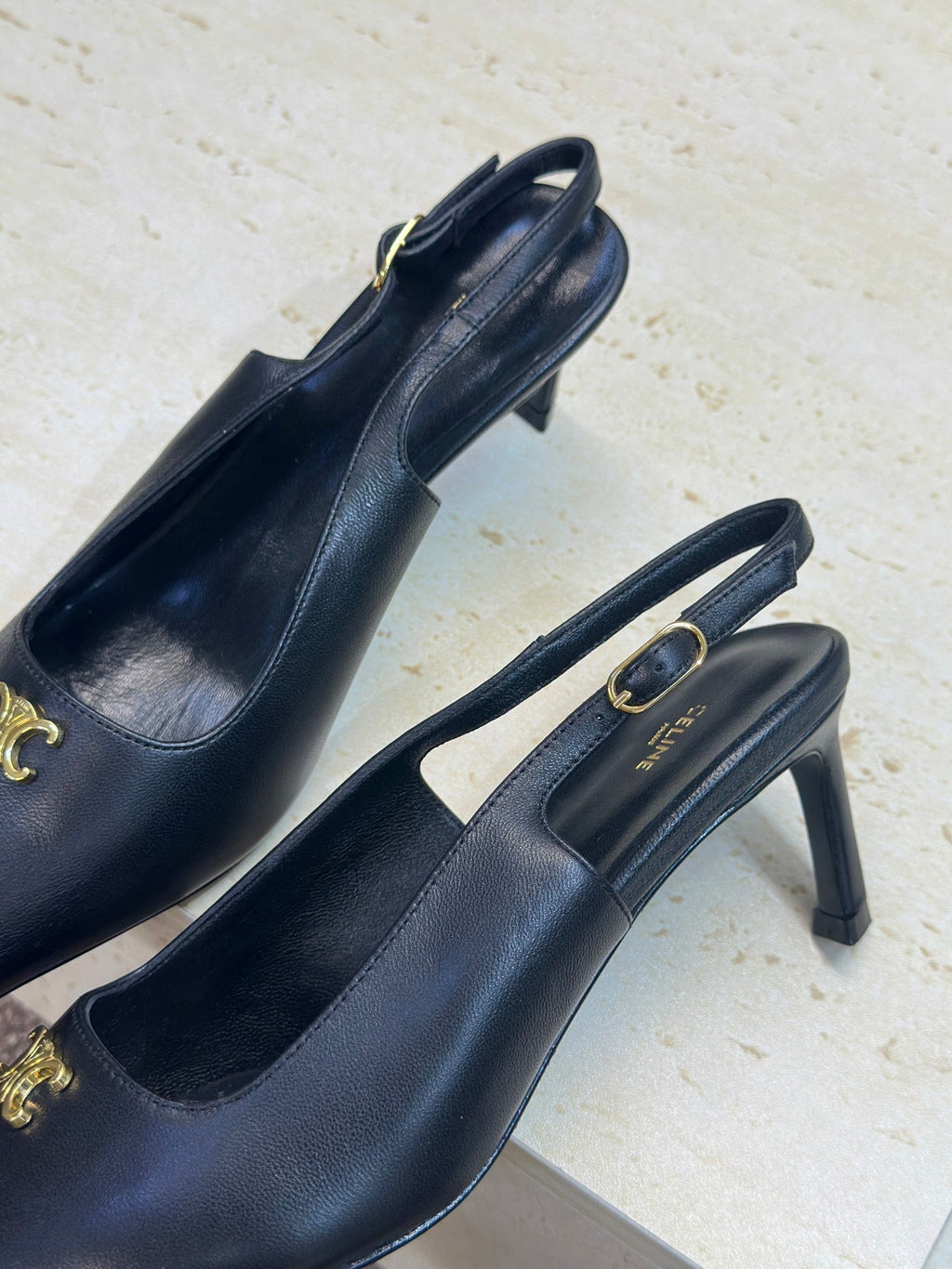 CELINE 26S SLINGBACK HEELS 65 MM IN BLACK CALFSKIN